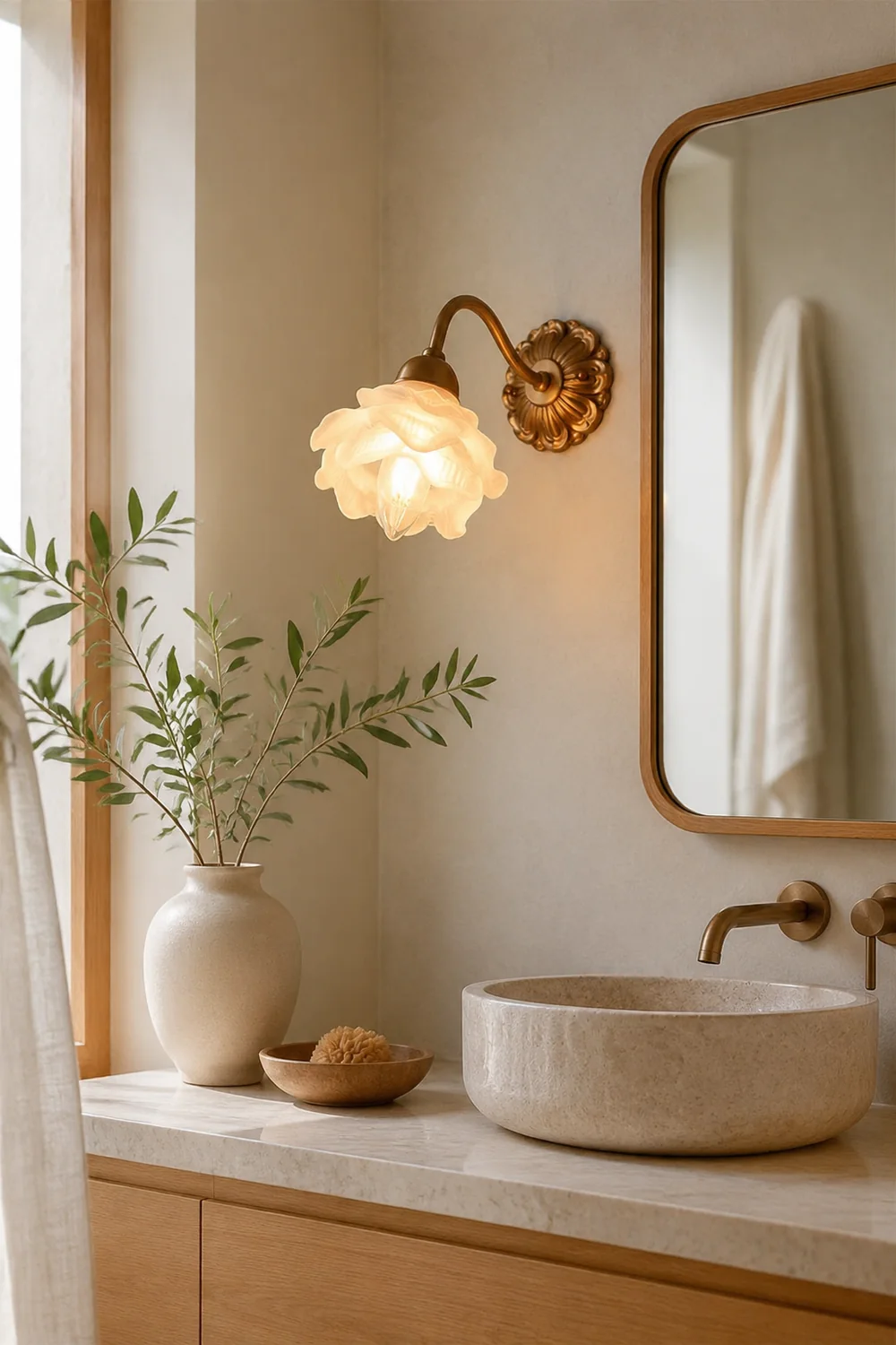 Retro Flower Petal Glass Wall Lamp Copper Wall Light - Lumpaz