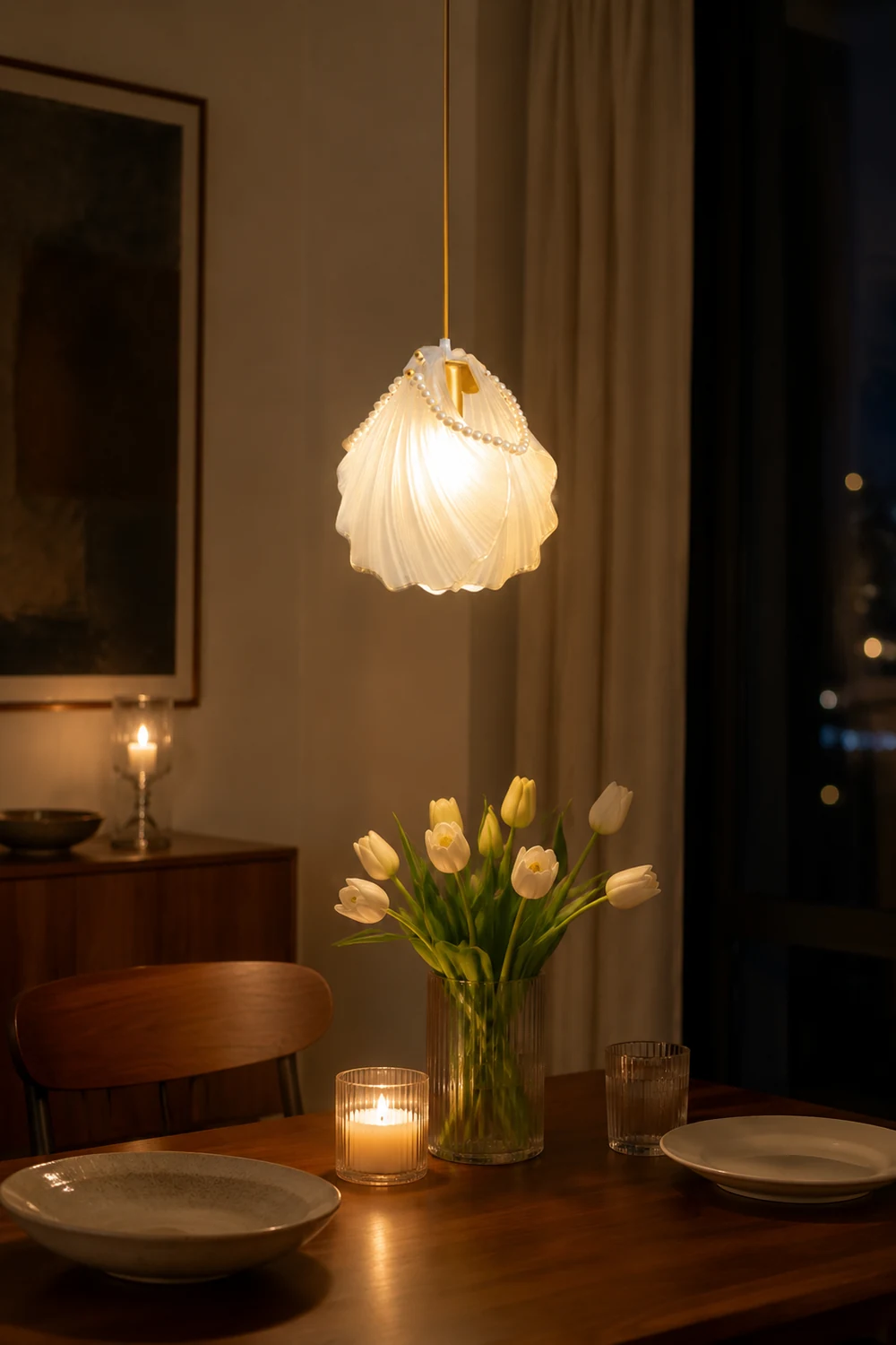 Moderne Luxuriöse Pendelleuchte mit Perlenmuschel für Schlafzimmer - Lumpaz