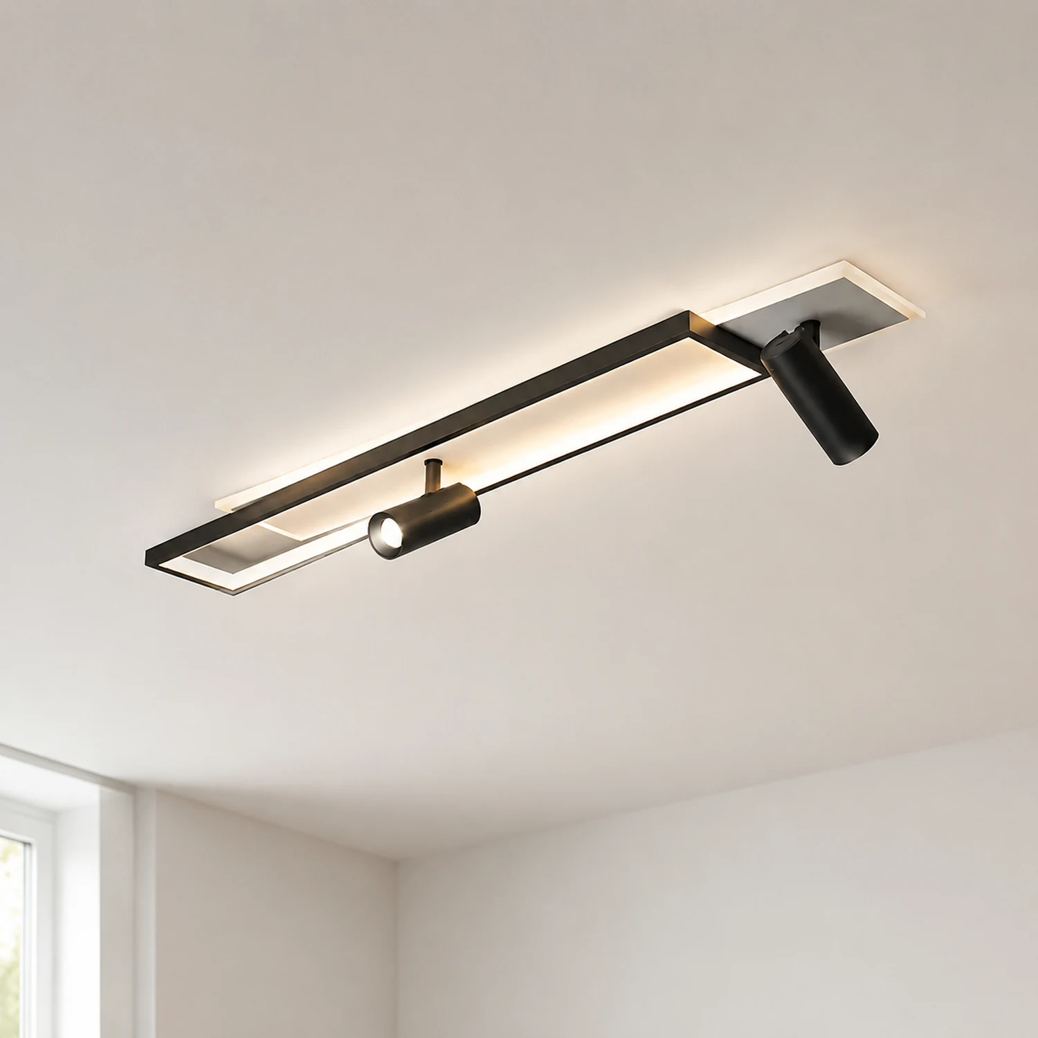 Haney LED-Deckenleuchte mit Strahler, schlicht, modern, schwarz - Lumpaz