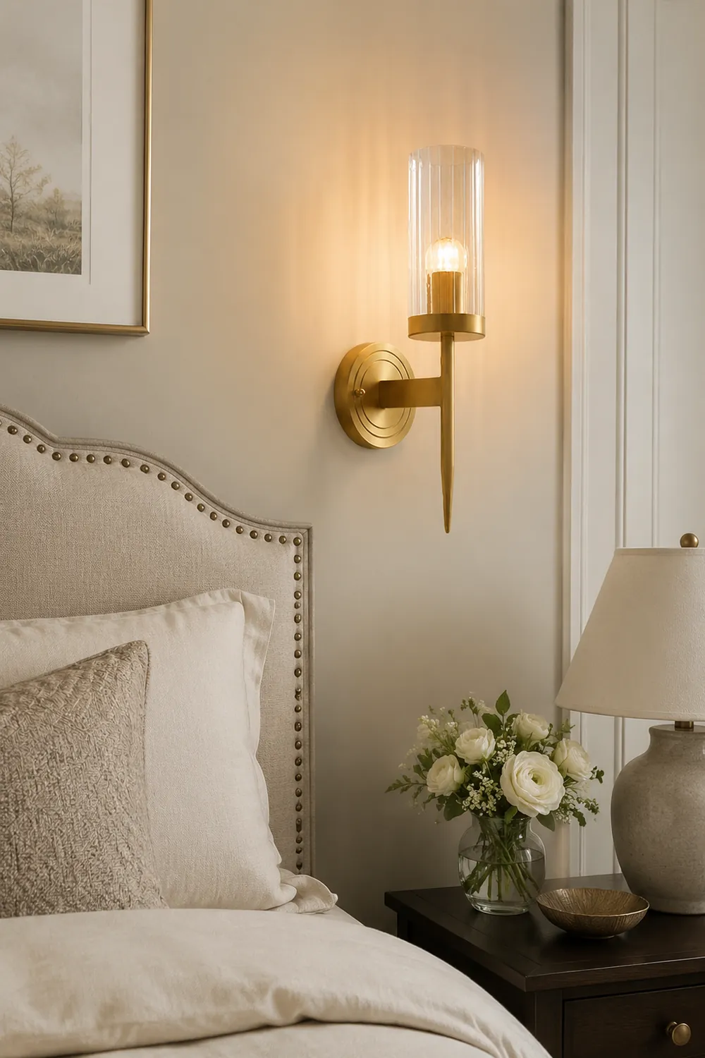 Modern Brass Sconce Ribbed Long Glass Wall Lights For Living Room - Lumpaz