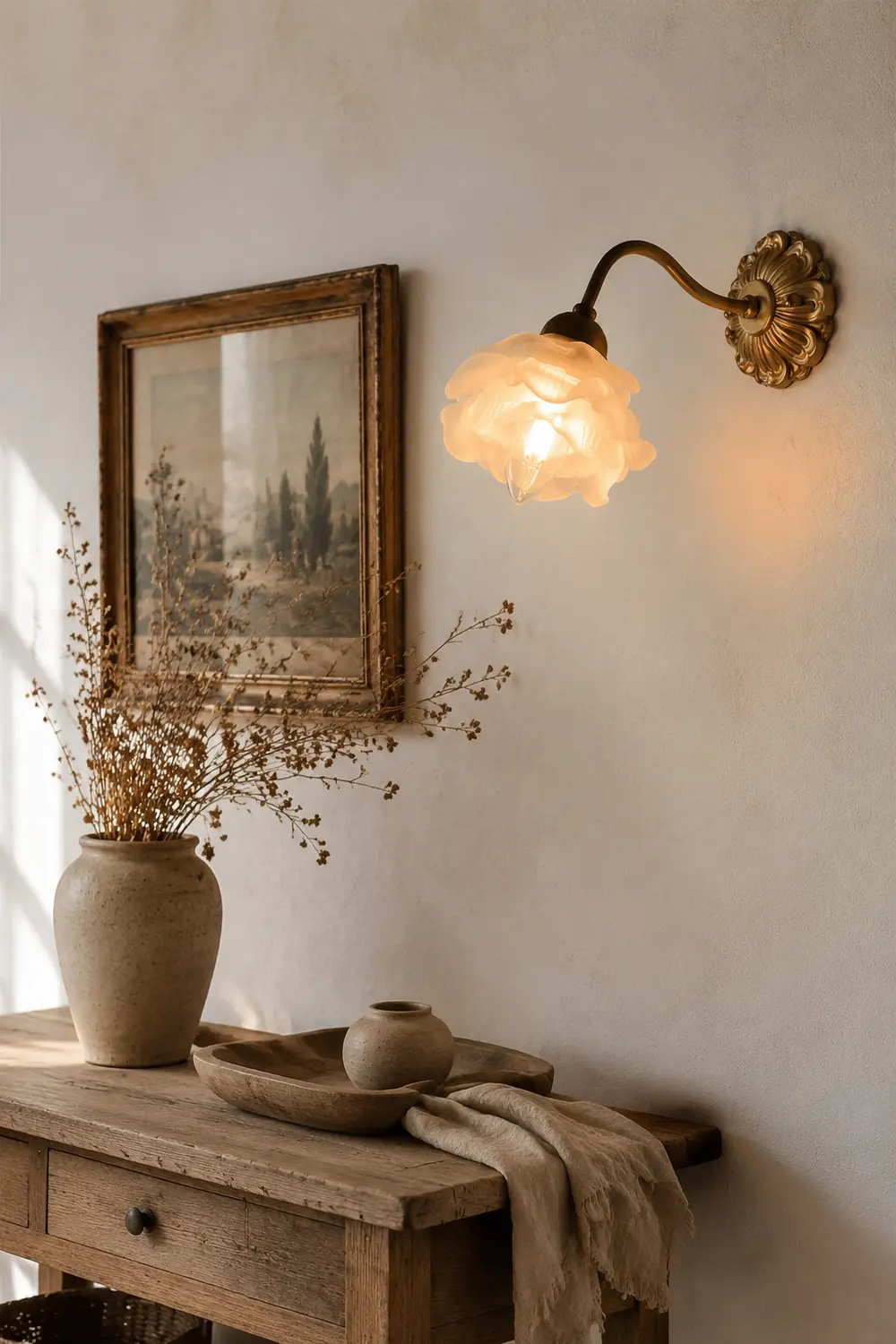 Retro Flower Petal Glass Wall Lamp Copper Wall Light - Lumpaz