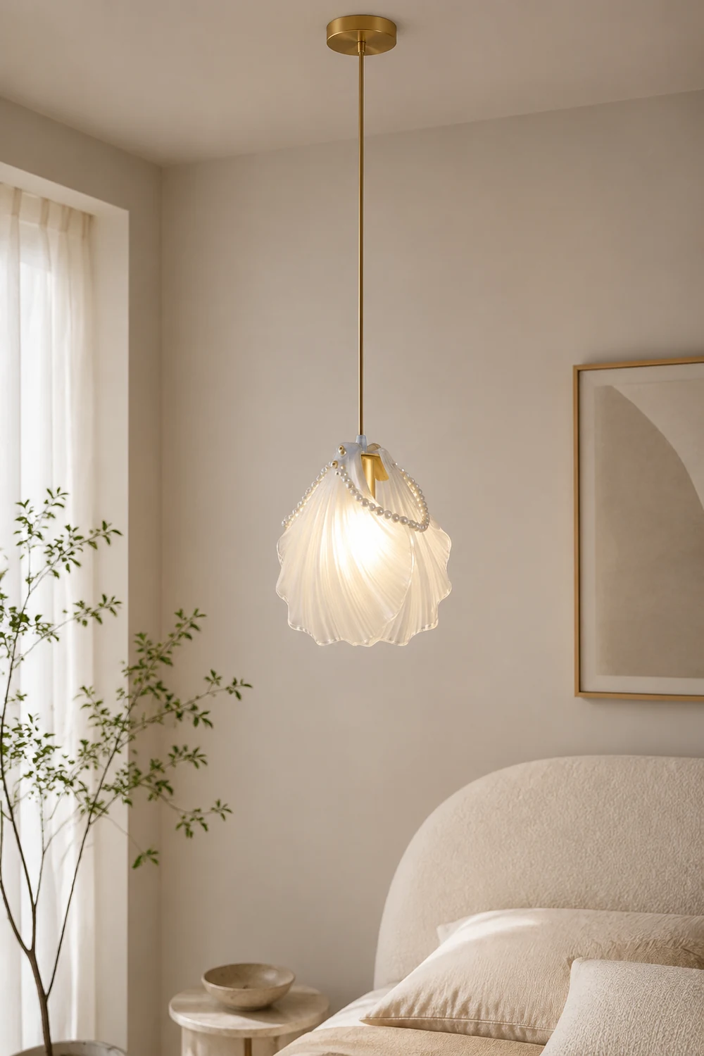 Moderne Luxuriöse Pendelleuchte mit Perlenmuschel für Schlafzimmer - Lumpaz