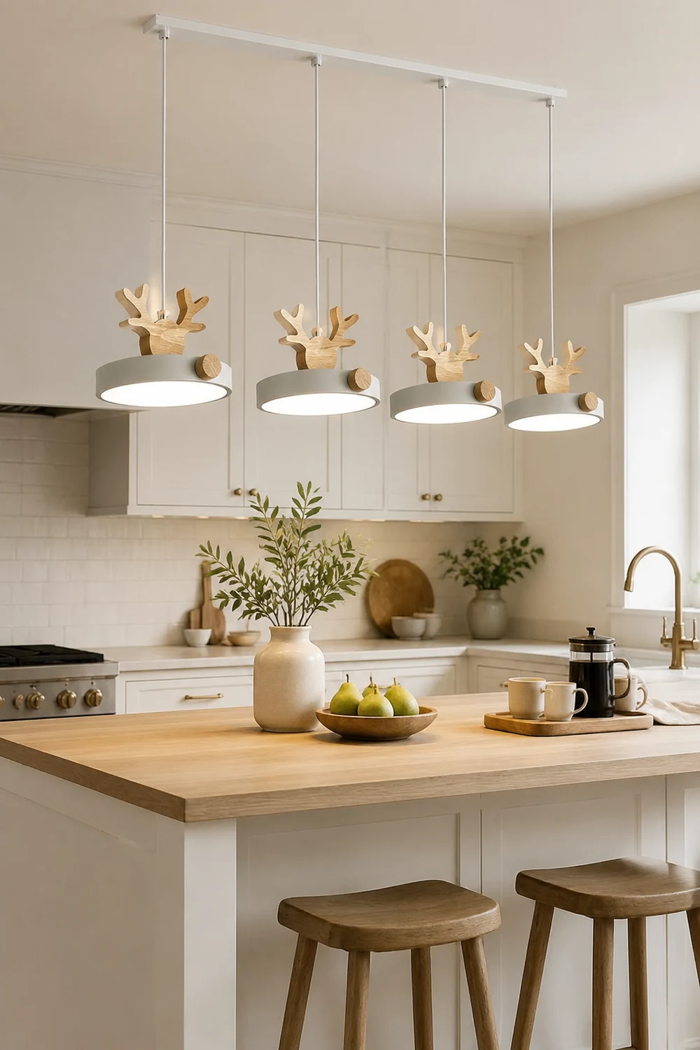 Morandi Holz LED Kronleuchter Hirschgeweih Pendelleuchte - Lumpaz
