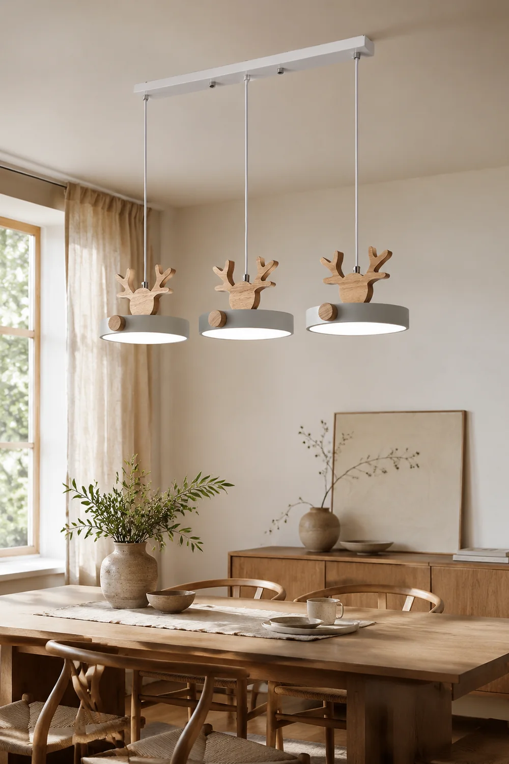 Morandi Holz LED Kronleuchter Hirschgeweih Pendelleuchte - Lumpaz