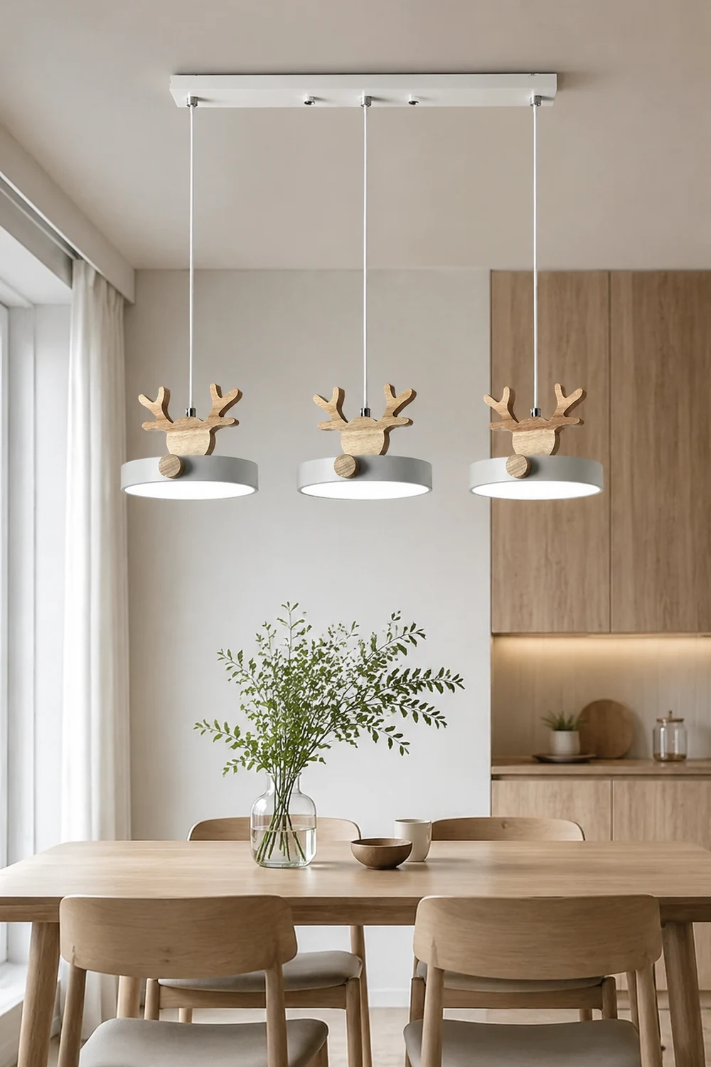 Morandi Holz LED Kronleuchter Hirschgeweih Pendelleuchte - Lumpaz