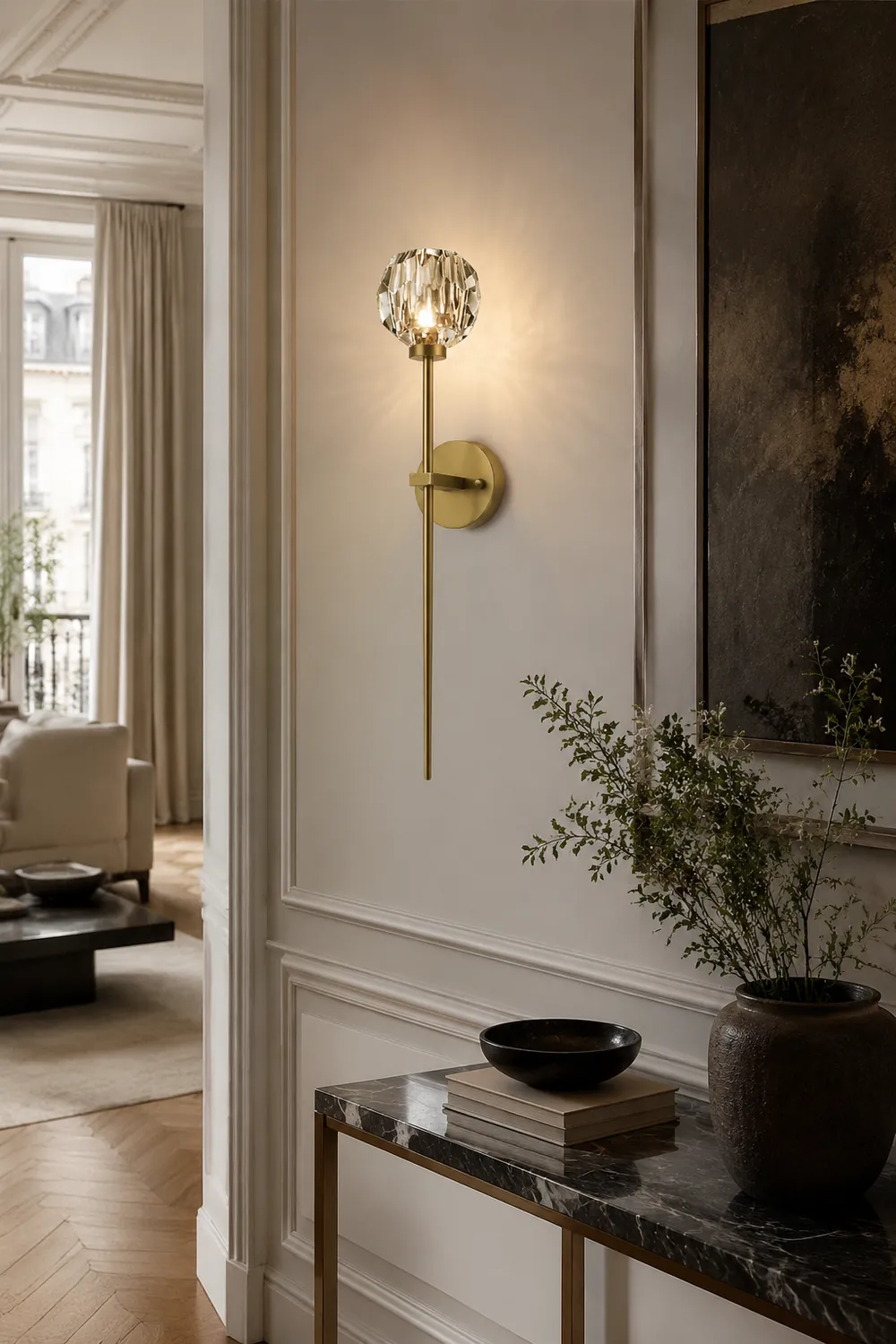 Modern Crystal Ball Mounted Antique Brass Wall Lamp - Lumpaz