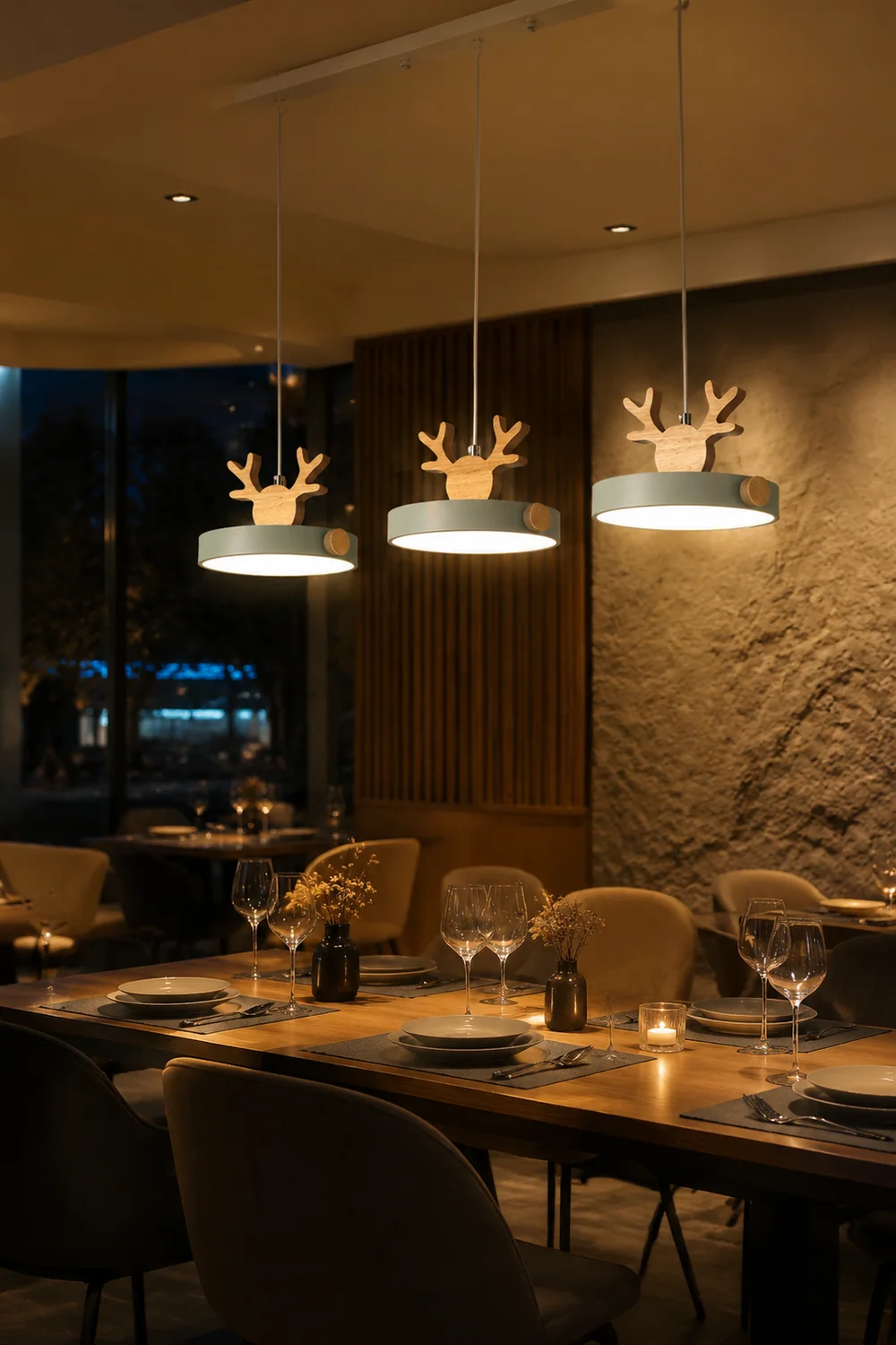 Morandi Holz LED Kronleuchter Hirschgeweih Pendelleuchte - Lumpaz
