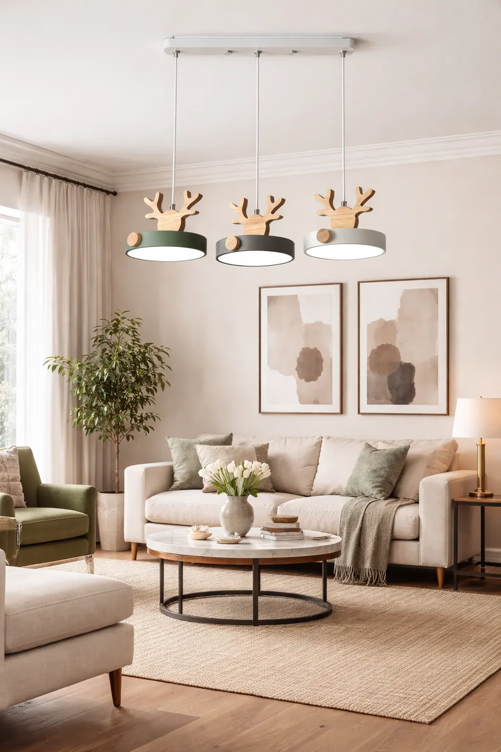 Morandi Holz LED Kronleuchter Hirschgeweih Pendelleuchte - Lumpaz
