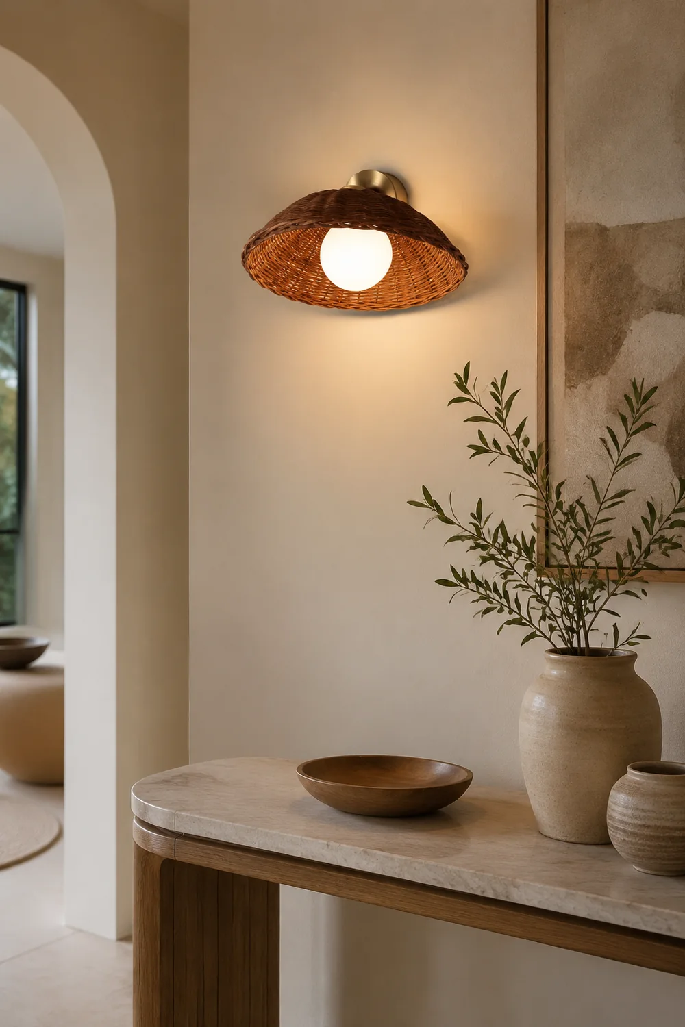 Rustic Bamboo Glass Woven Wall Light - Lumpaz