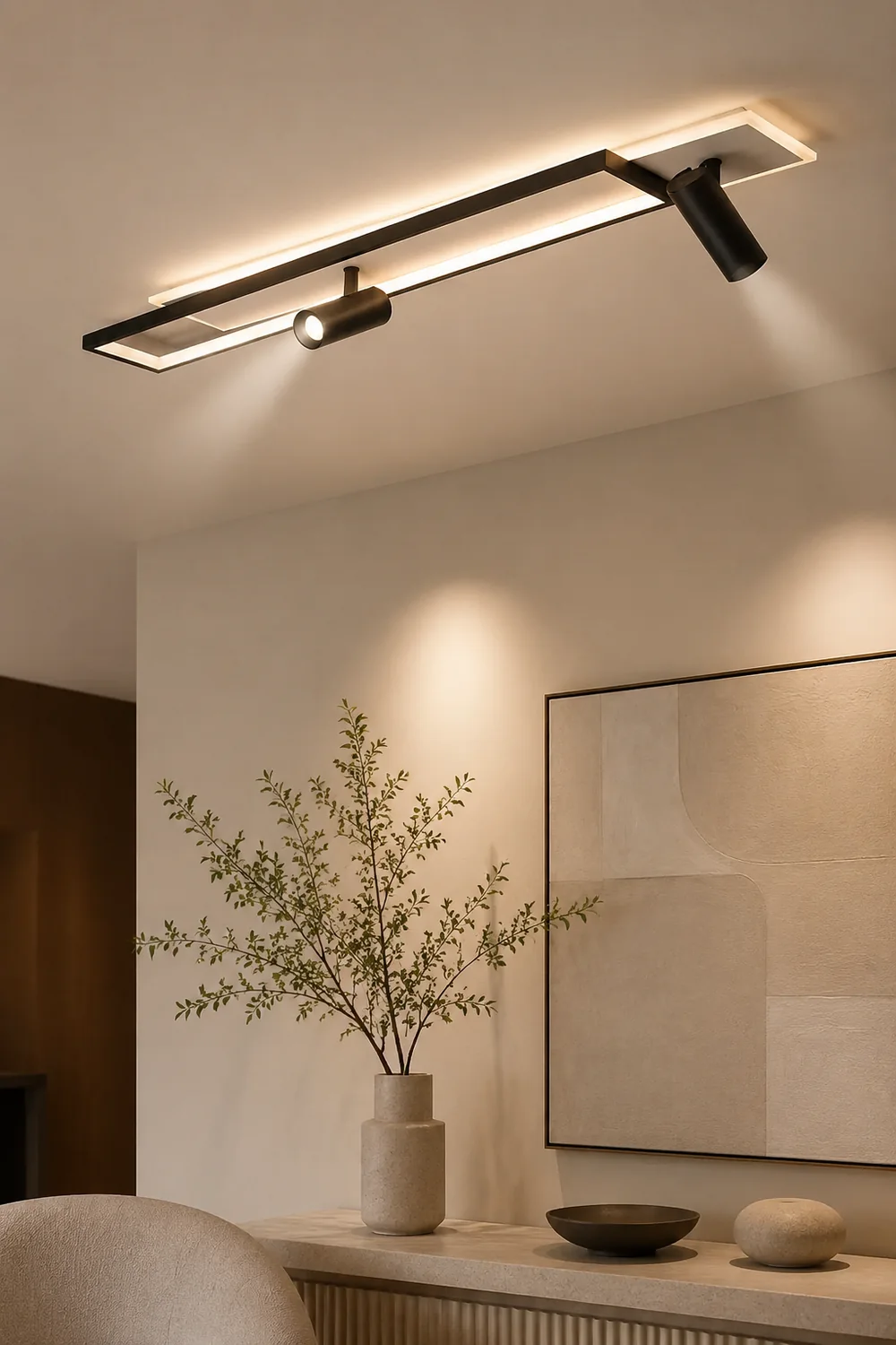 Haney LED-Deckenleuchte mit Strahler, schlicht, modern, schwarz - Lumpaz