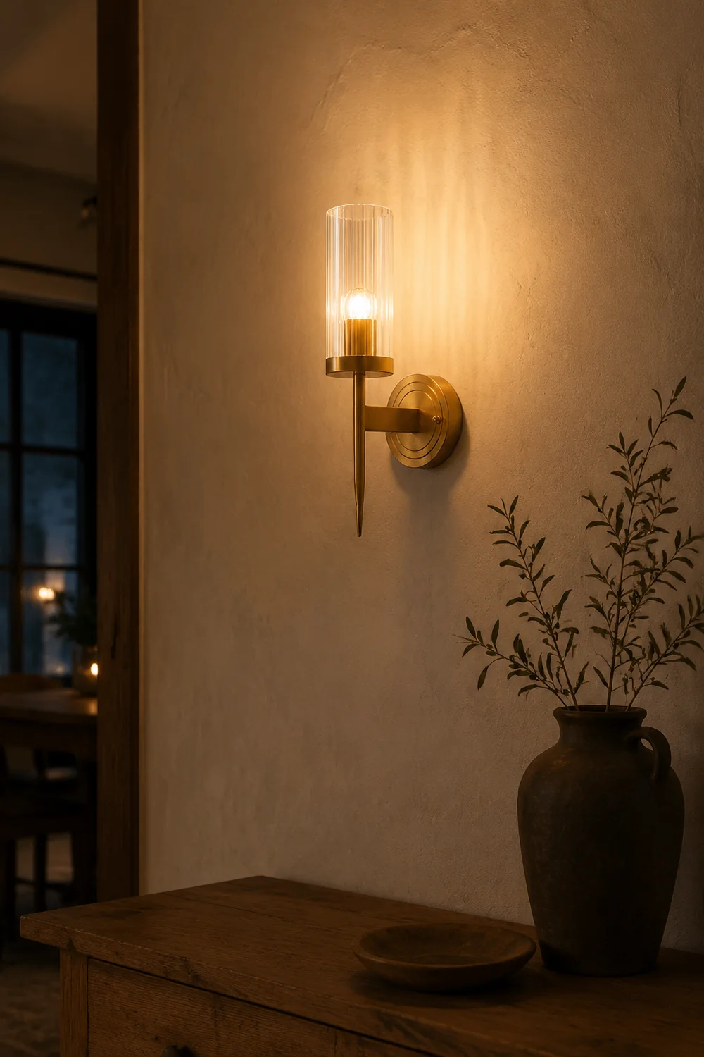 Modern Brass Sconce Ribbed Long Glass Wall Lights For Living Room - Lumpaz