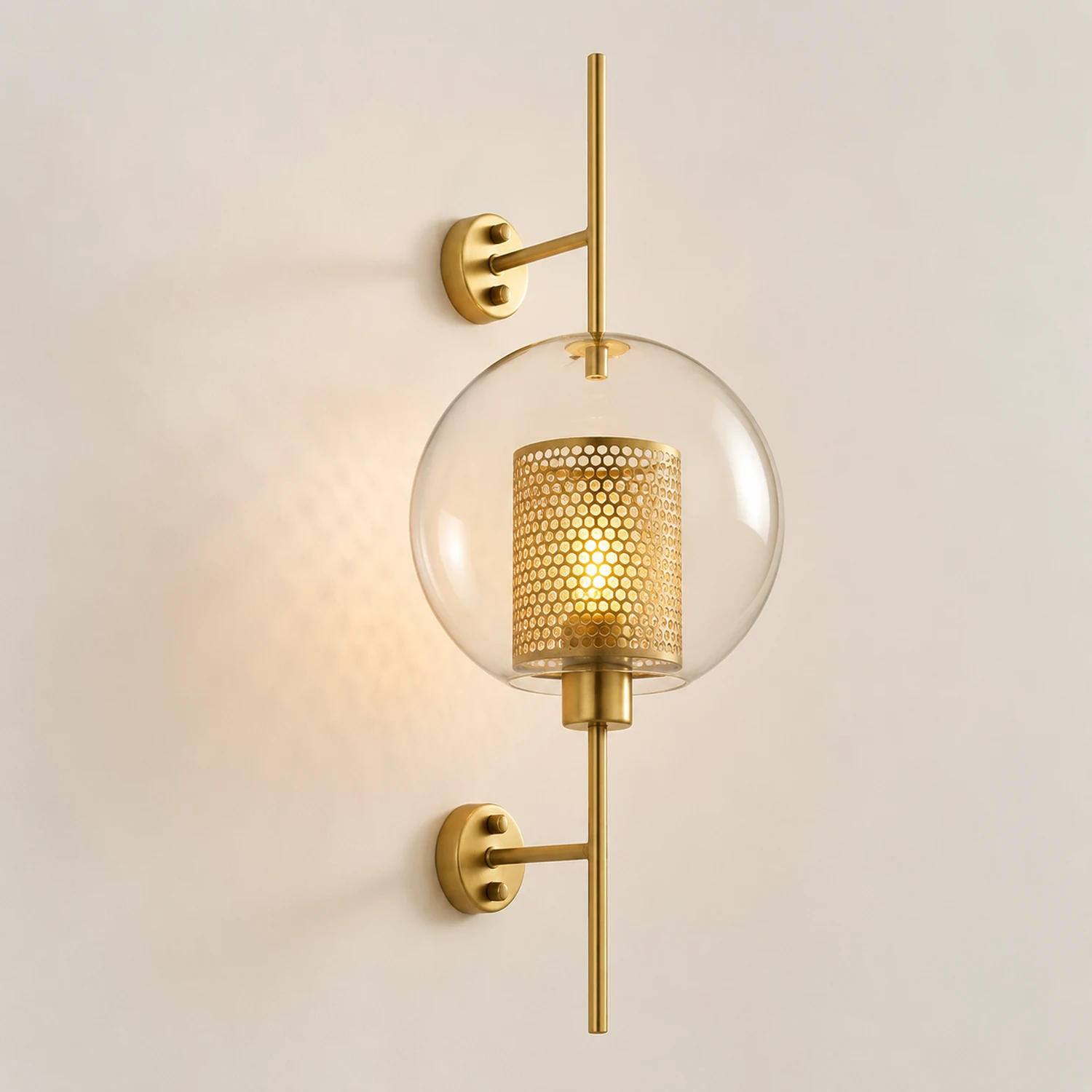 Modern Glass Golden Wall Ball Light Bedside Sconce - Lumpaz