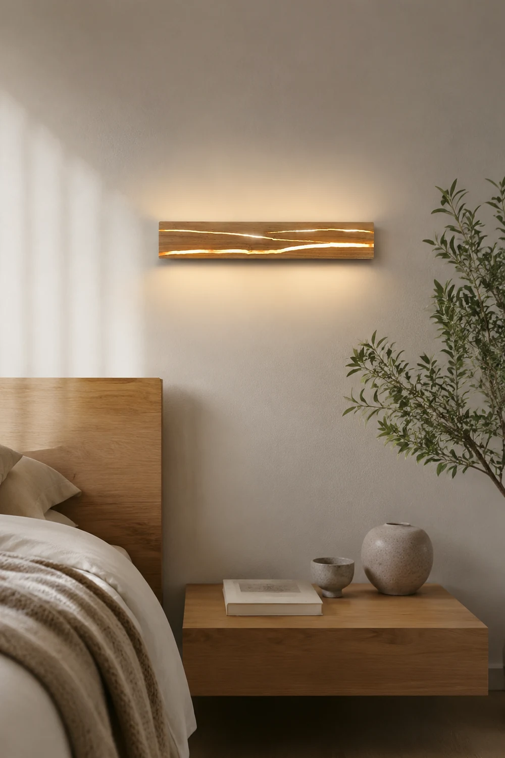 LED Drehbare Log Crack Wandleuchte aus Holz für Schlafzimmer - Lumpaz