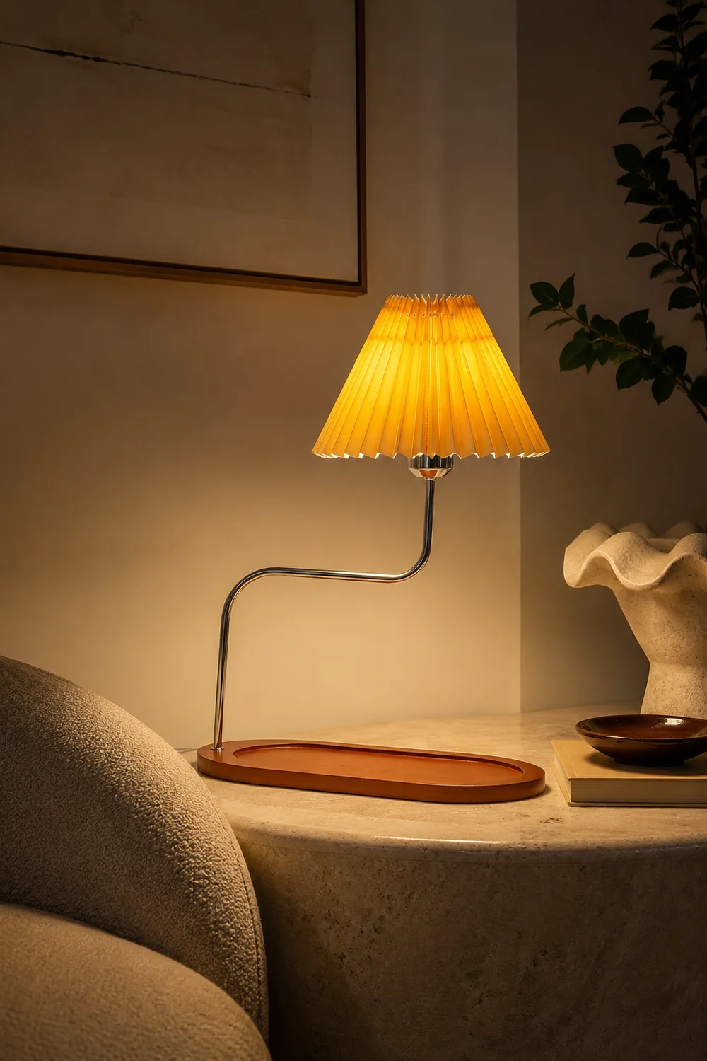 Solid Wood Retro Style Umbrella Shaped Table Lamp - Lumpaz