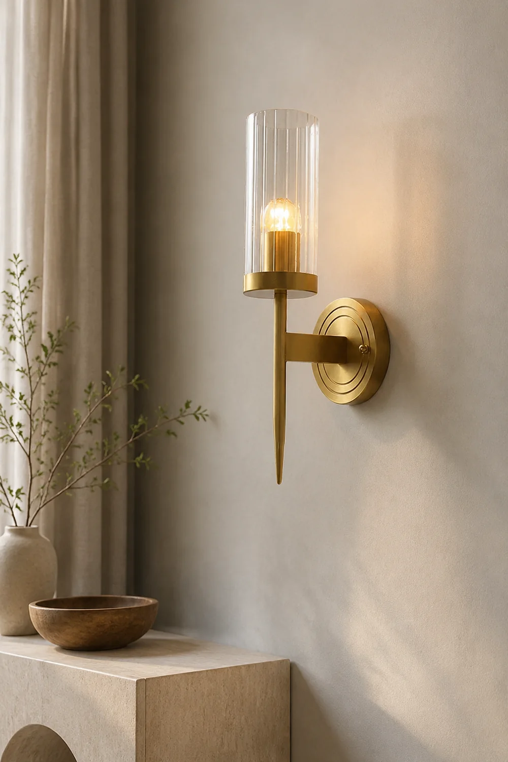 Modern Brass Sconce Ribbed Long Glass Wall Lights For Living Room - Lumpaz