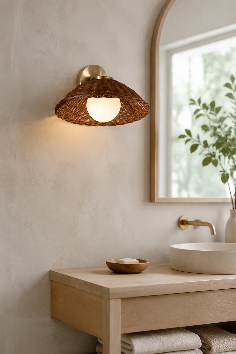 Rustic Bamboo Glass Woven Wall Light - Lumpaz