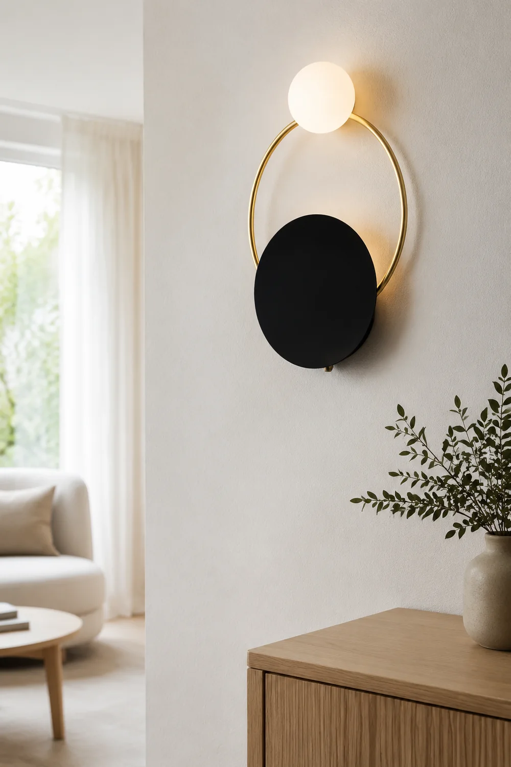 Nordic Simple  Black Gold Wrought Iron Circle Aisle Corridor Wall Light - Lumpaz