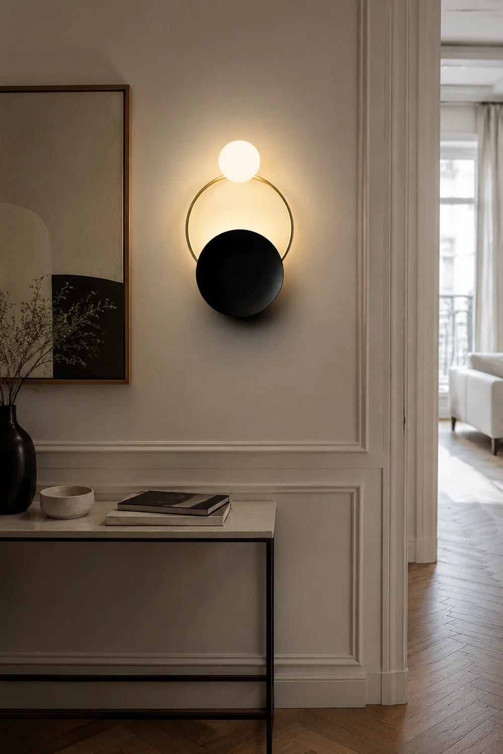 Nordic Simple  Black Gold Wrought Iron Circle Aisle Corridor Wall Light - Lumpaz