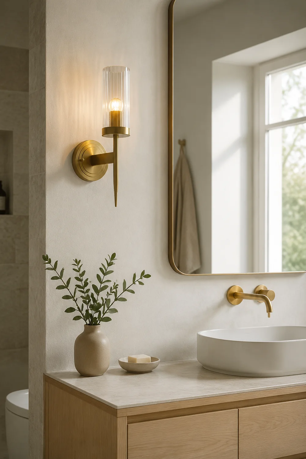Modern Brass Sconce Ribbed Long Glass Wall Lights For Living Room - Lumpaz