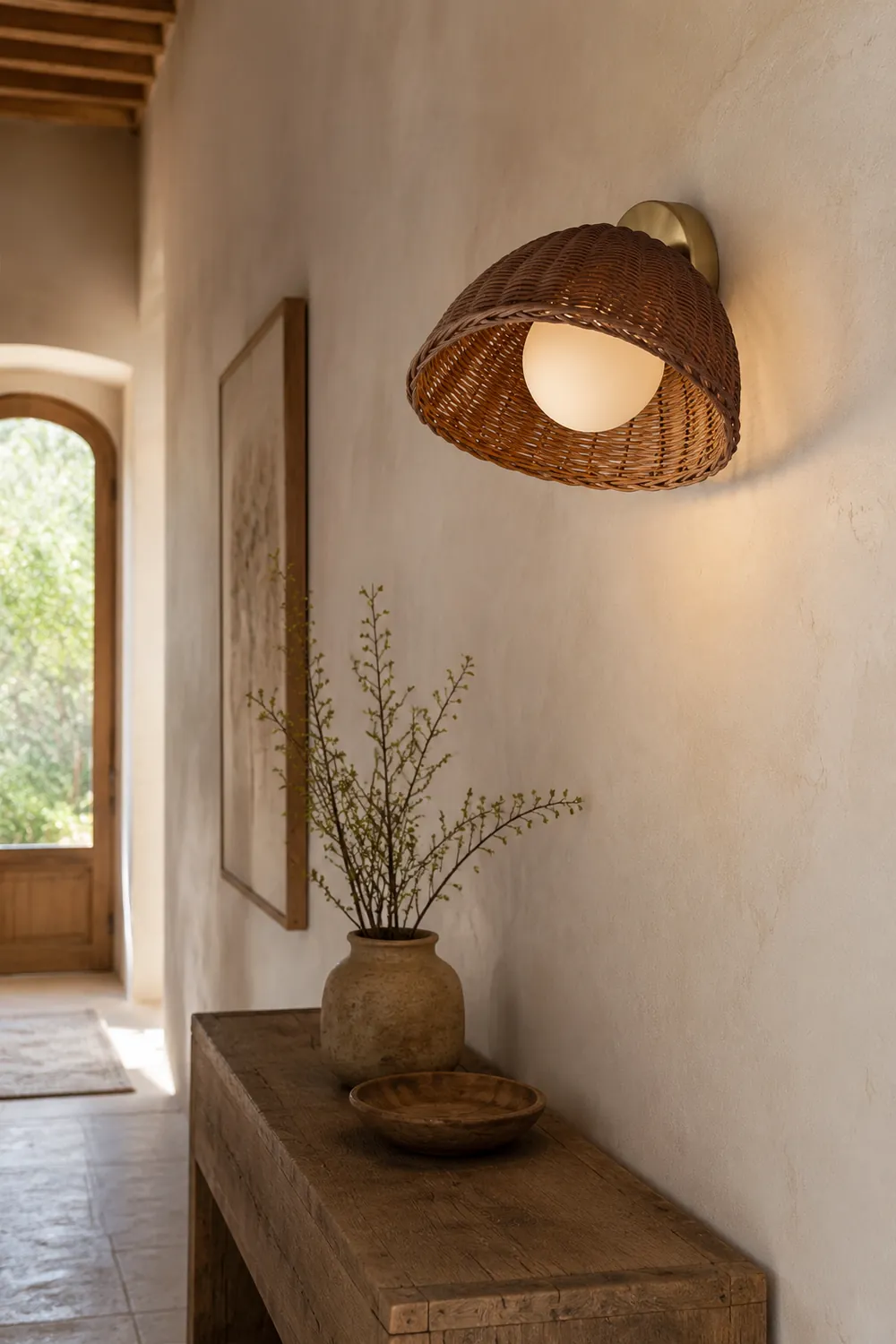 Rustic Bamboo Glass Woven Wall Light - Lumpaz