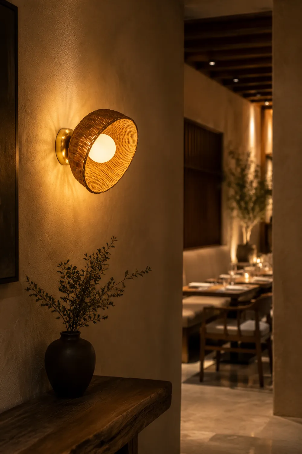 Rustic Bamboo Glass Woven Wall Light - Lumpaz