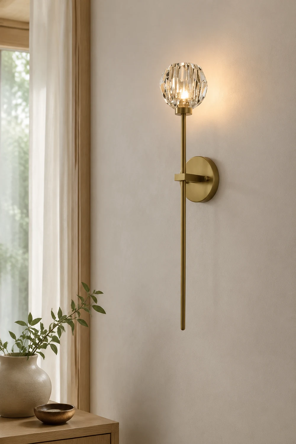 Modern Crystal Ball Mounted Antique Brass Wall Lamp - Lumpaz