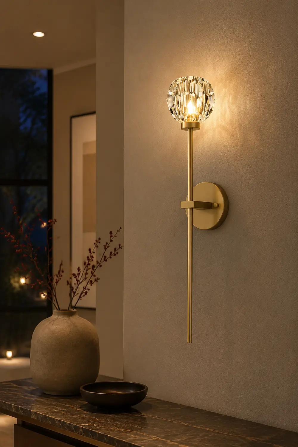 Modern Crystal Ball Mounted Antique Brass Wall Lamp - Lumpaz