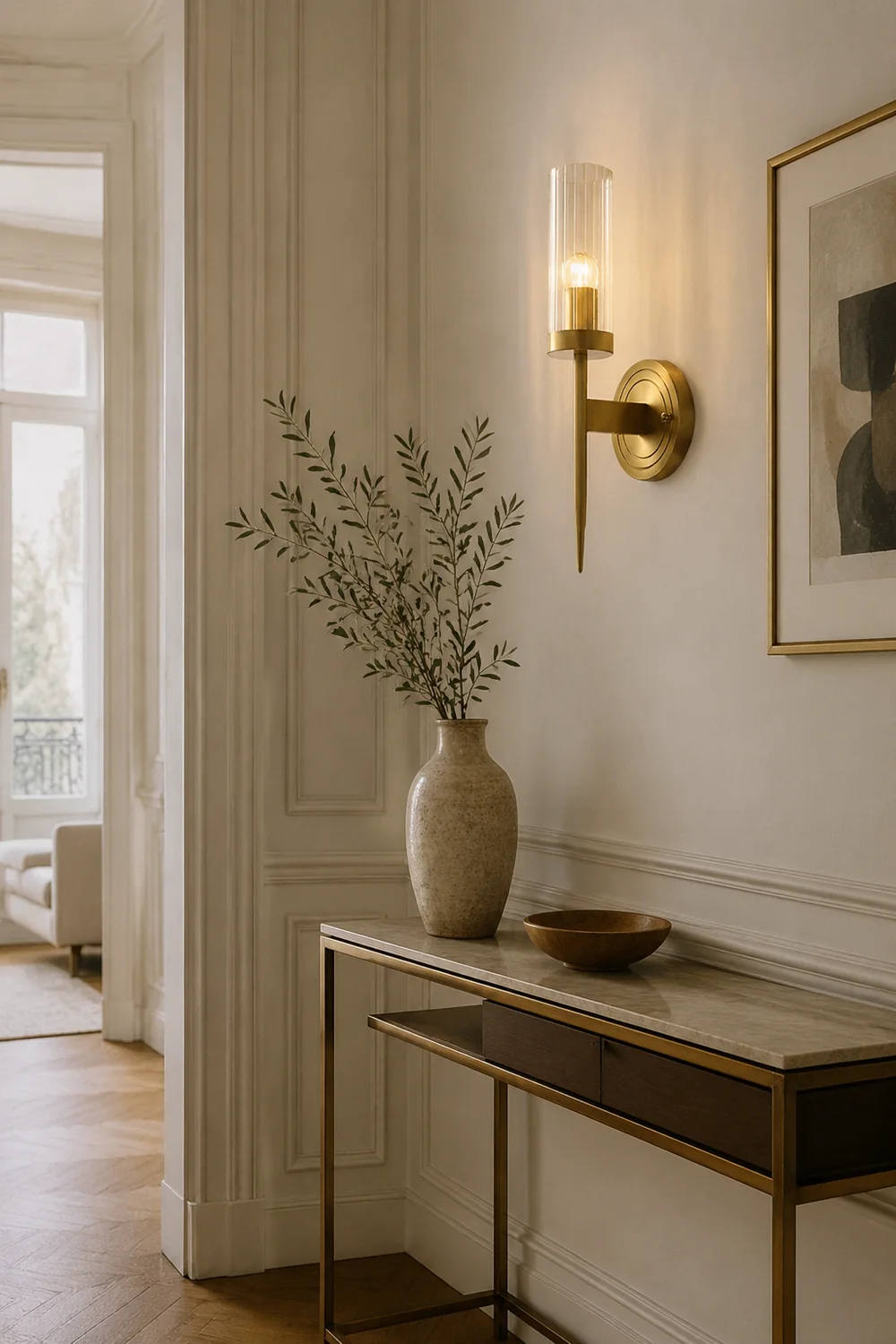 Modern Brass Sconce Ribbed Long Glass Wall Lights For Living Room - Lumpaz