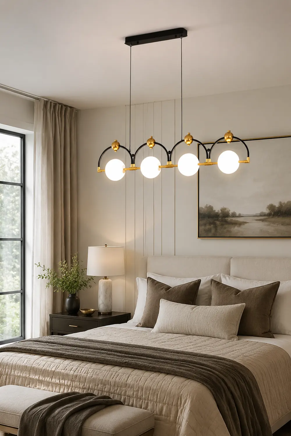 LED Pendelleuchte Schwarz Hinzufügen Gold Lange - Lumpaz
