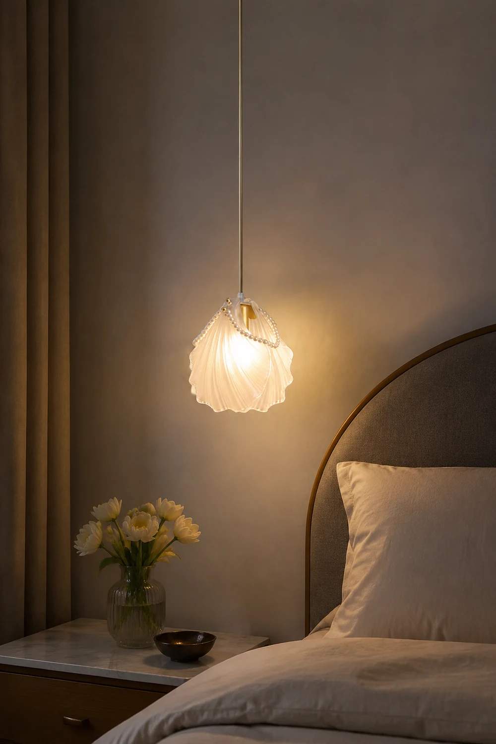 Moderne Luxuriöse Pendelleuchte mit Perlenmuschel für Schlafzimmer - Lumpaz