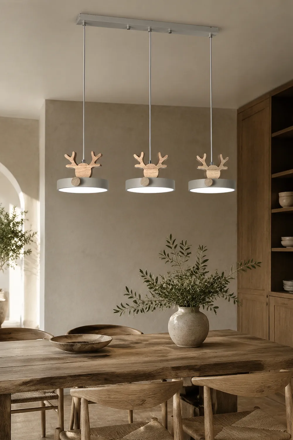 Morandi Holz LED Kronleuchter Hirschgeweih Pendelleuchte - Lumpaz