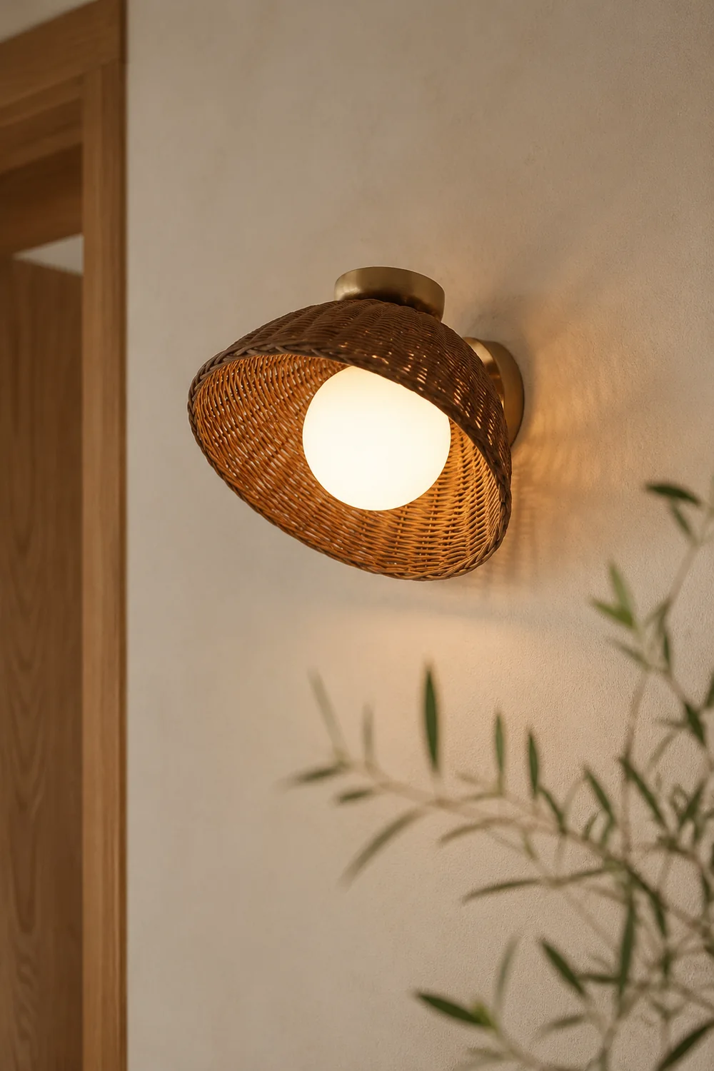 Rustic Bamboo Glass Woven Wall Light - Lumpaz
