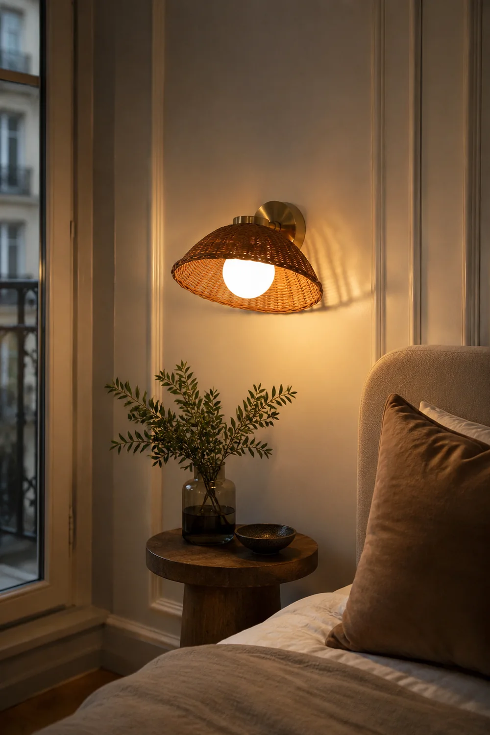 Rustic Bamboo Glass Woven Wall Light - Lumpaz
