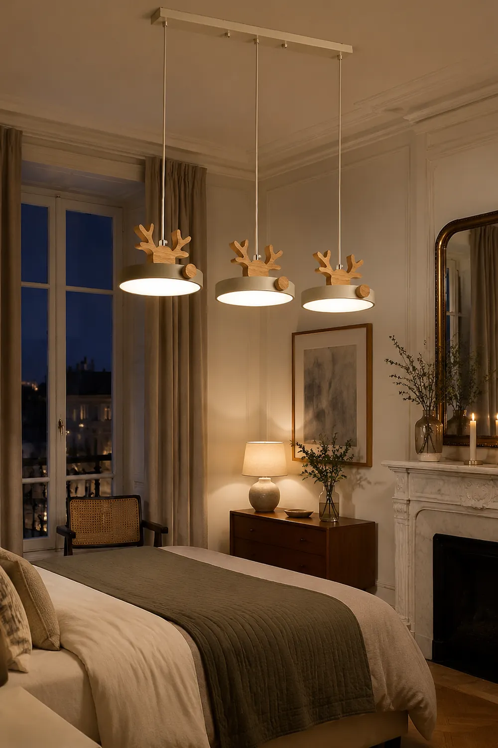 Morandi Holz LED Kronleuchter Hirschgeweih Pendelleuchte - Lumpaz