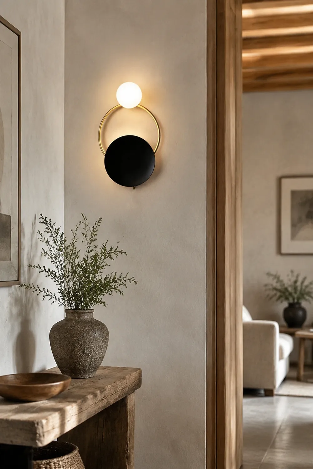 Nordic Simple  Black Gold Wrought Iron Circle Aisle Corridor Wall Light - Lumpaz