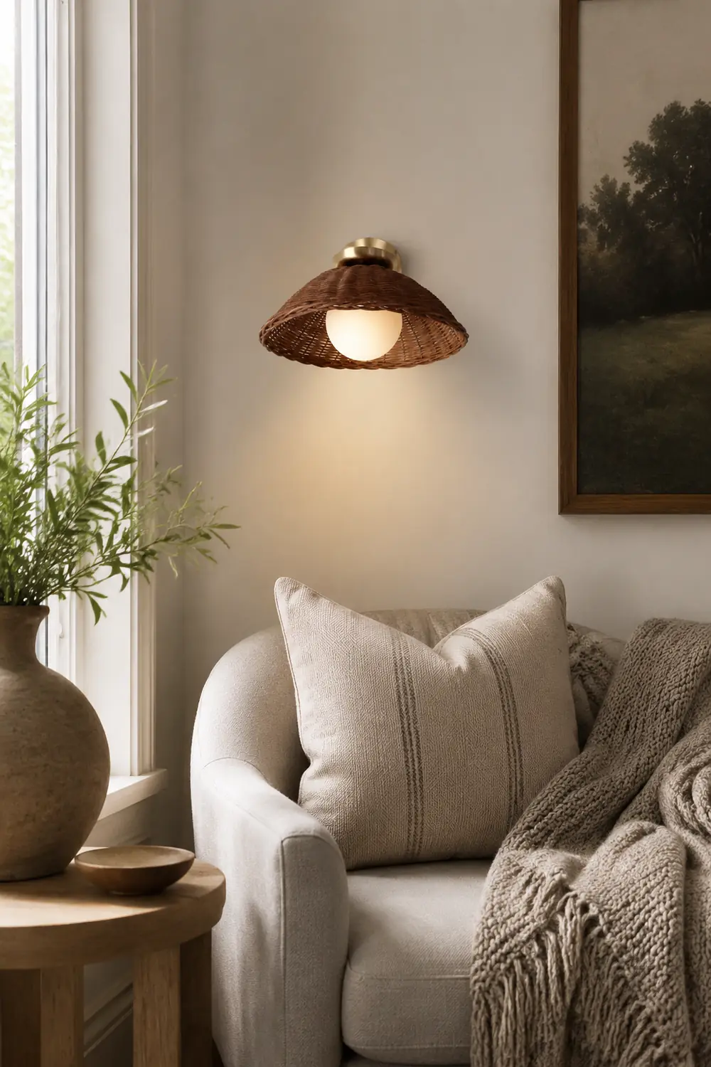 Rustic Bamboo Glass Woven Wall Light - Lumpaz