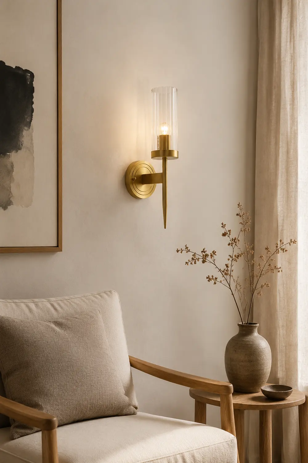 Modern Brass Sconce Ribbed Long Glass Wall Lights For Living Room - Lumpaz