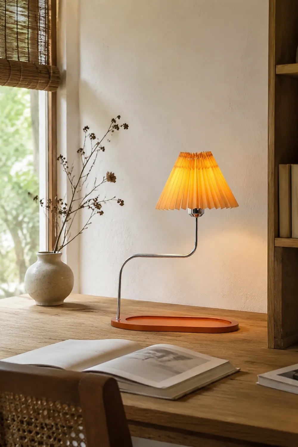 Solid Wood Retro Style Umbrella Shaped Table Lamp - Lumpaz