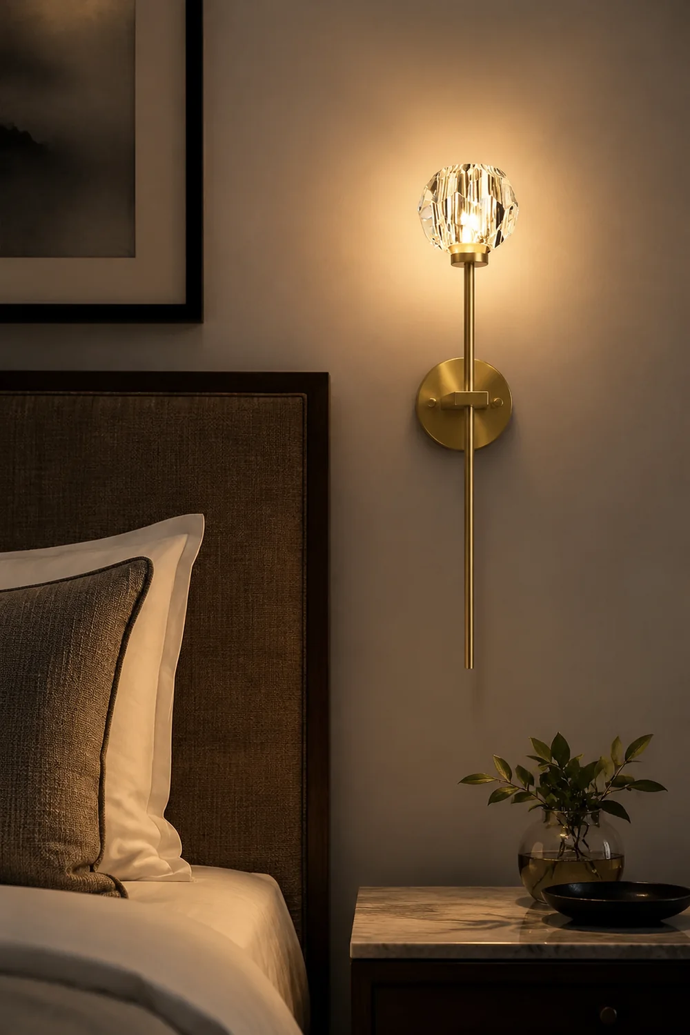 Modern Crystal Ball Mounted Antique Brass Wall Lamp - Lumpaz
