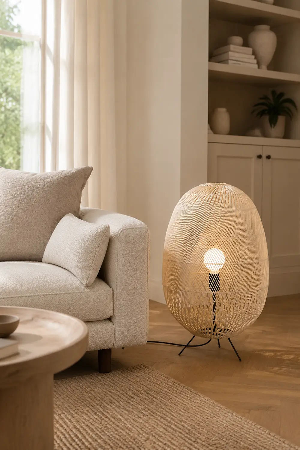 Natural Rattan Midi Floor Lamp for Living Room - Lumpaz
