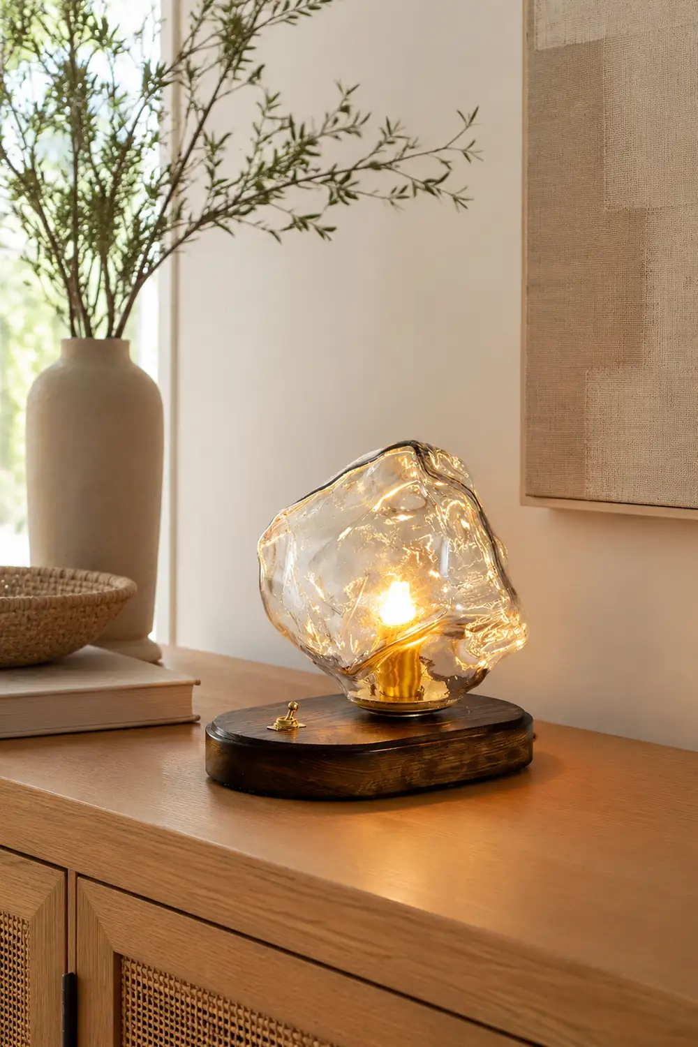 Modern Ice Stone Glass Bedroom Table Lamp - Lumpaz