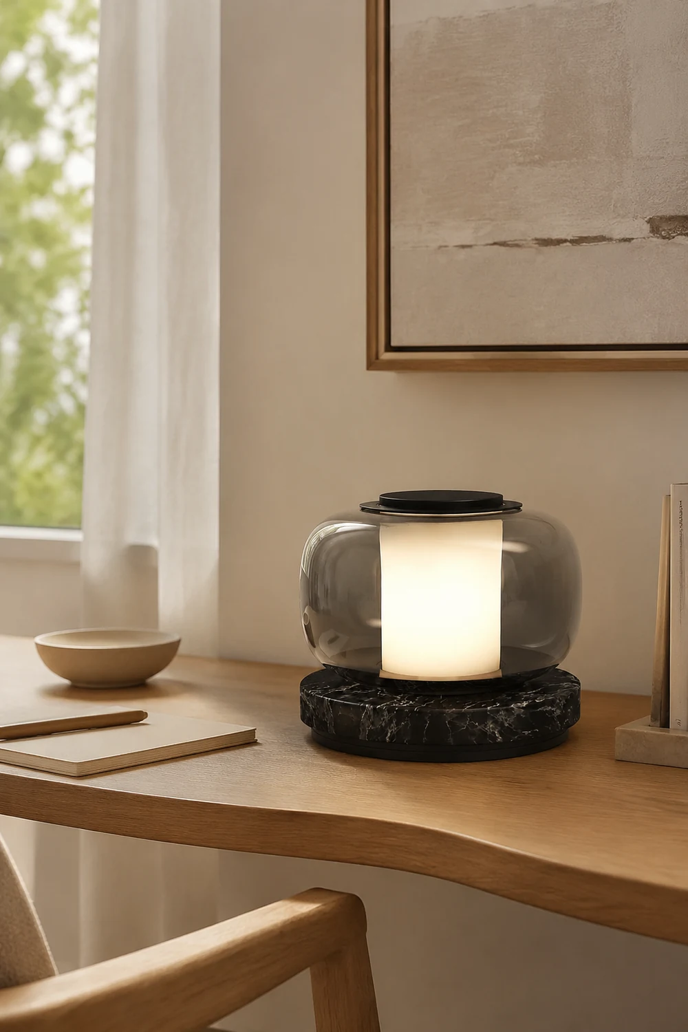 Glass & Marble Table Lamp Bedroom Beside - Lumpaz