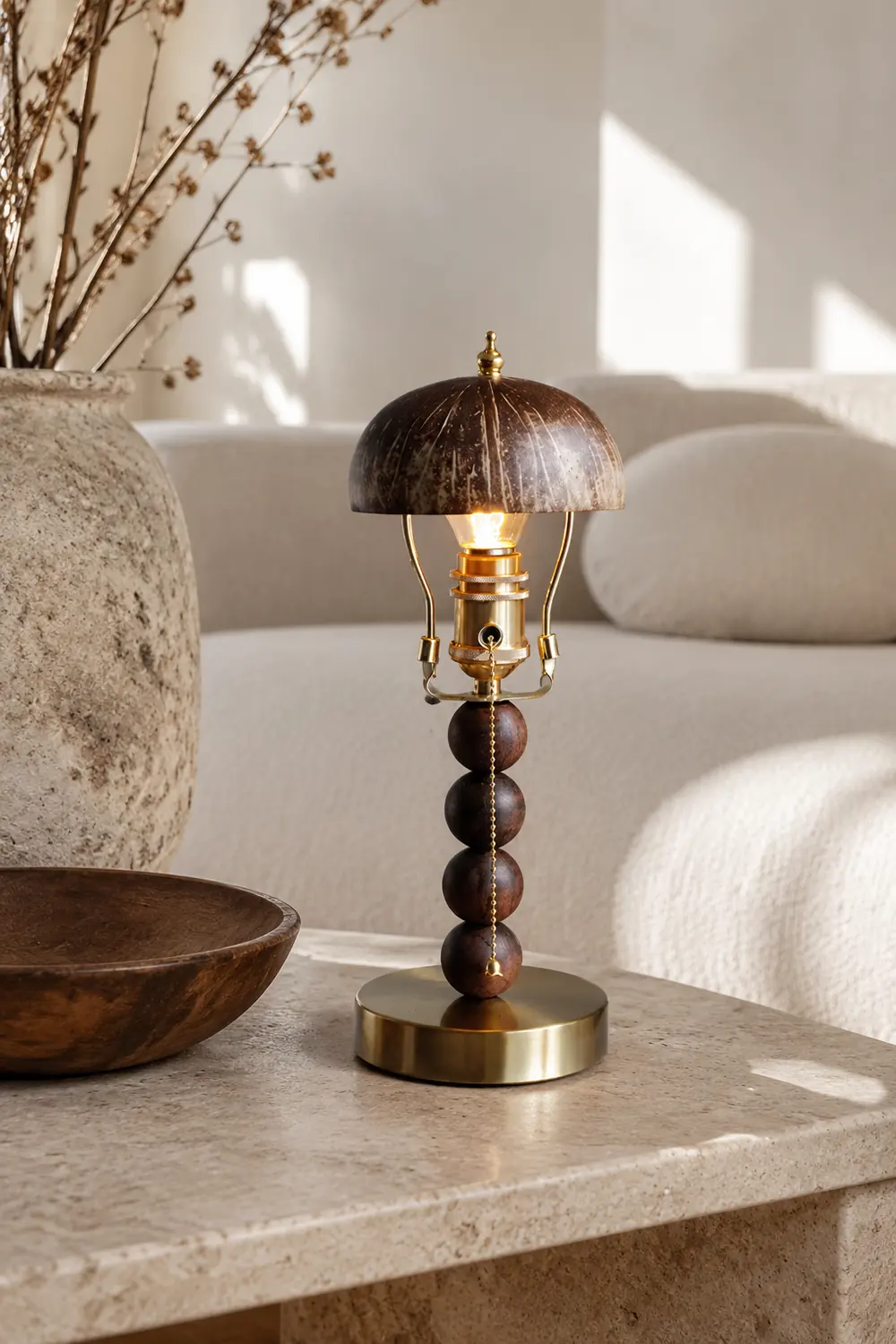 Retro Coconut Shell Decor Table Lamp - Lumpaz