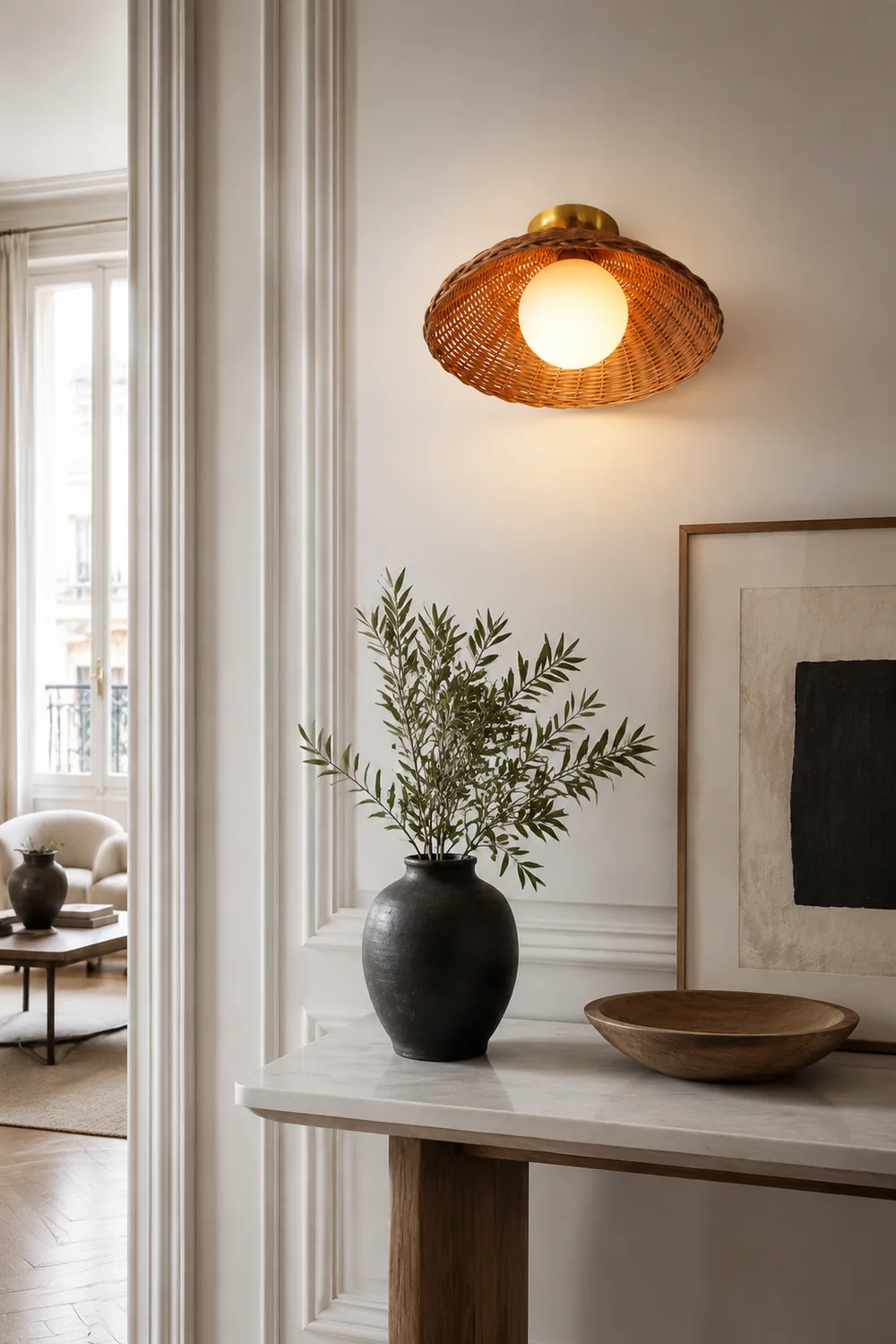 Rustic Bamboo Glass Woven Wall Light - Lumpaz