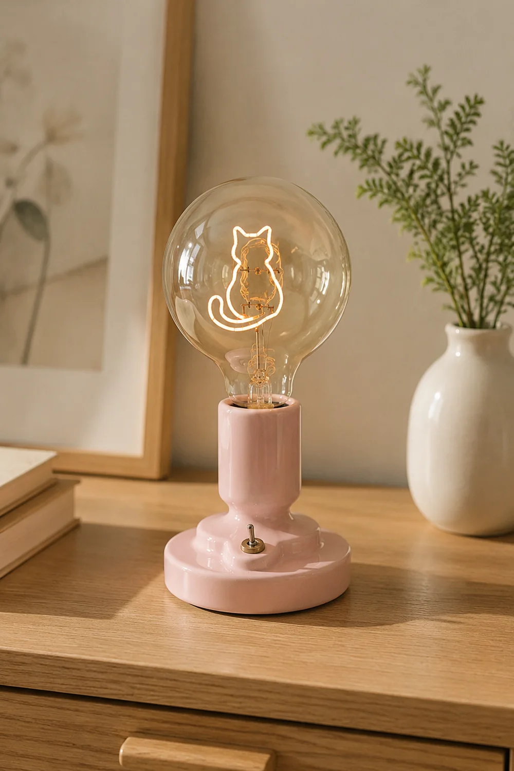 Cute Pink & White Cat Pattern Table Lamp - Lumpaz