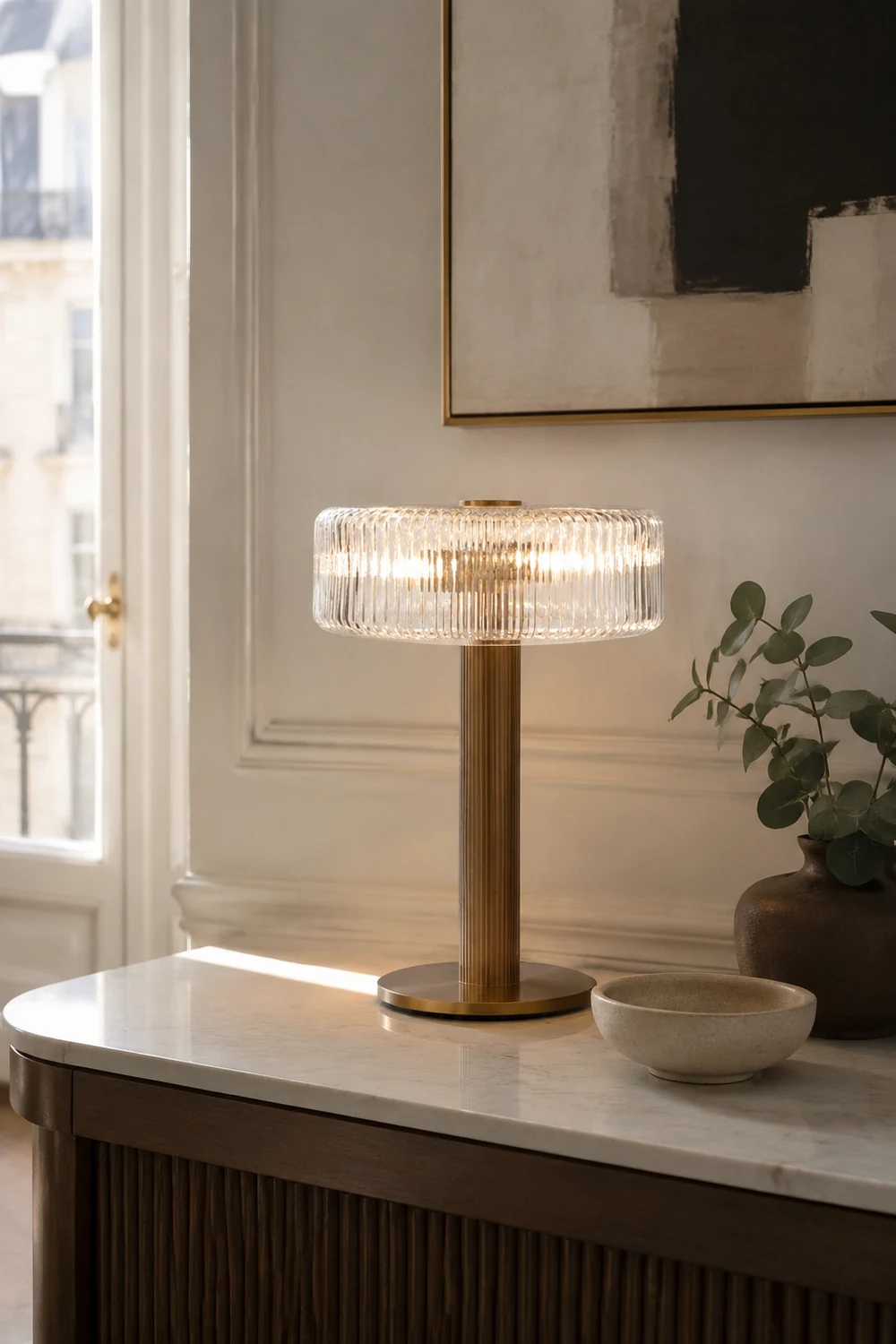 Contemporary Gold Glass Bedroom Table Lamp - Lumpaz