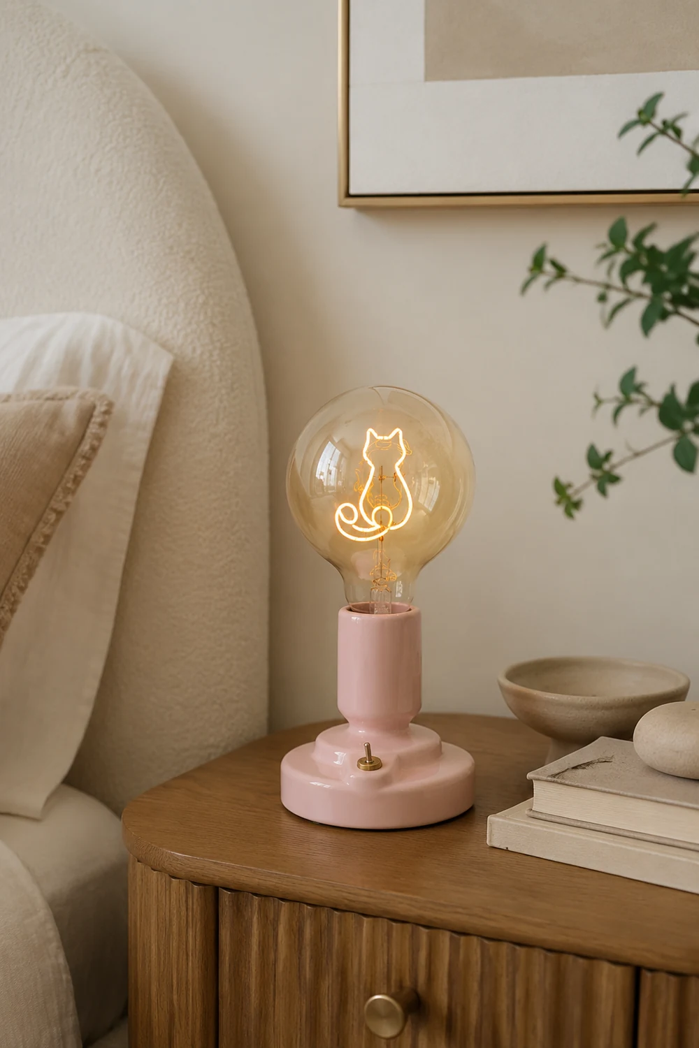 Cute Pink & White Cat Pattern Table Lamp - Lumpaz