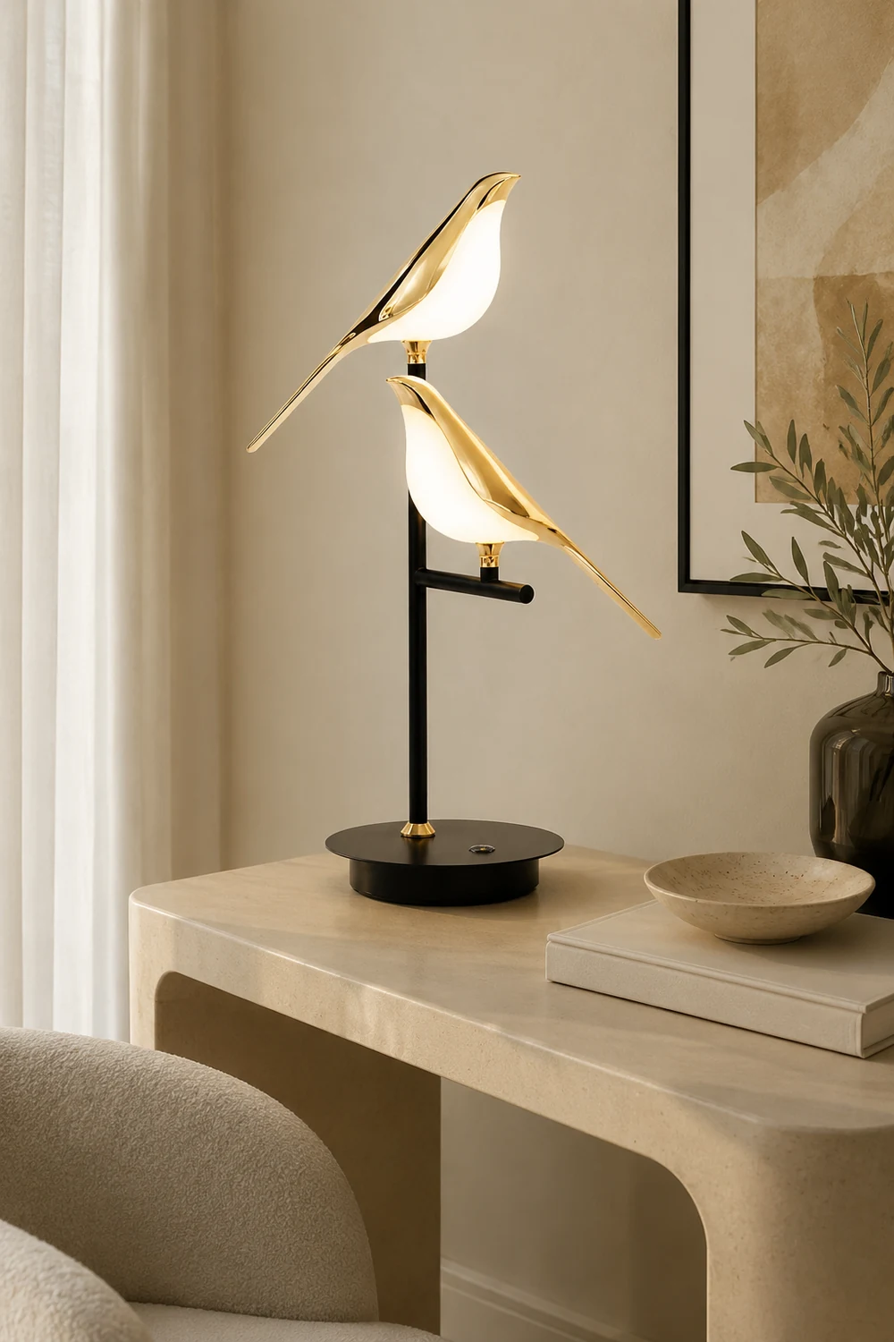 Golden Bird Table Lamp for Bedroom - Lumpaz