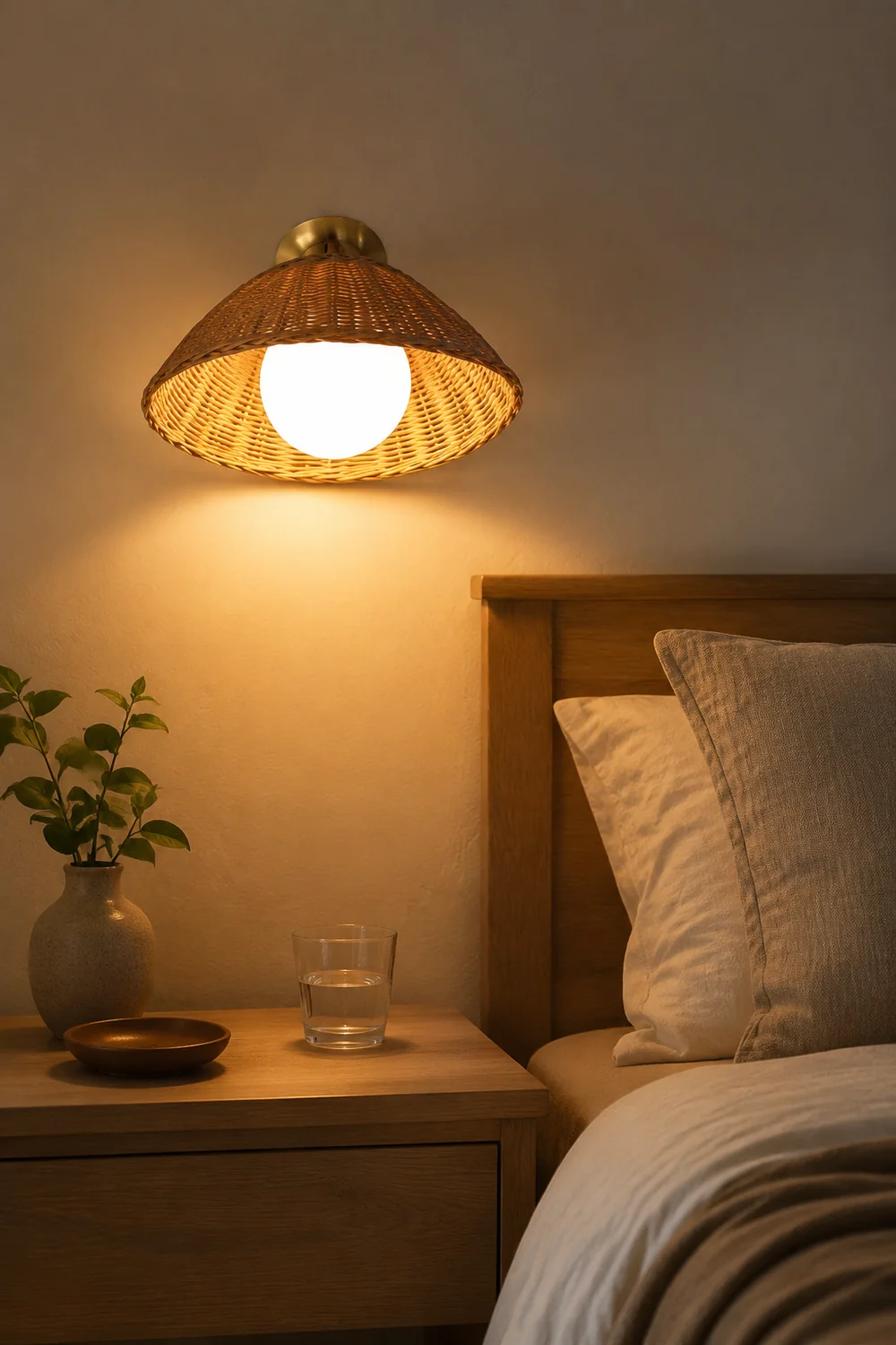 Rustic Bamboo Glass Woven Wall Light - Lumpaz
