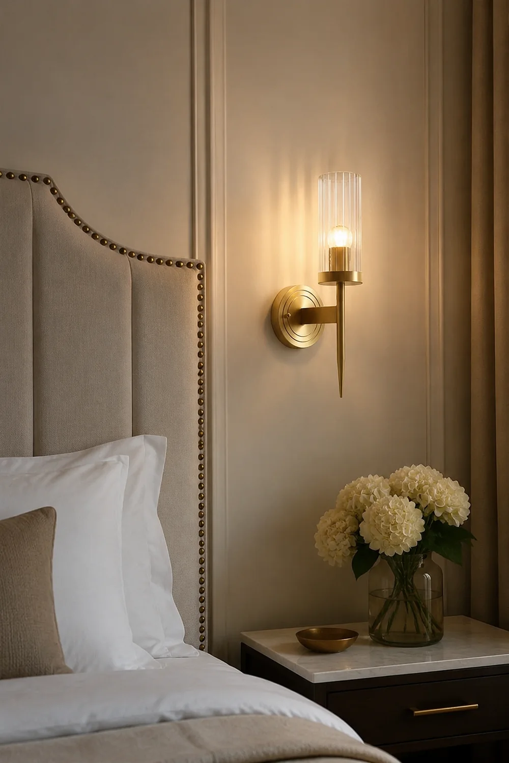 Modern Brass Sconce Ribbed Long Glass Wall Lights For Living Room - Lumpaz
